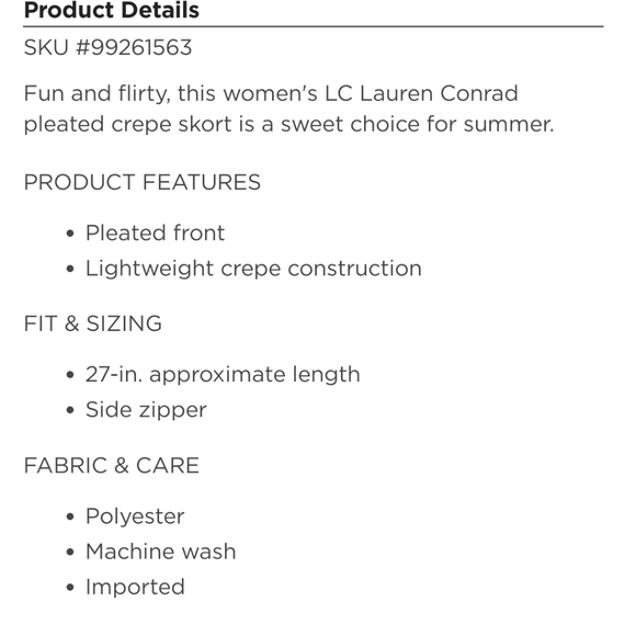 NWOT LC Lauren Conrad Pleated Crepe Skort- Women's - Picture 14 of 16